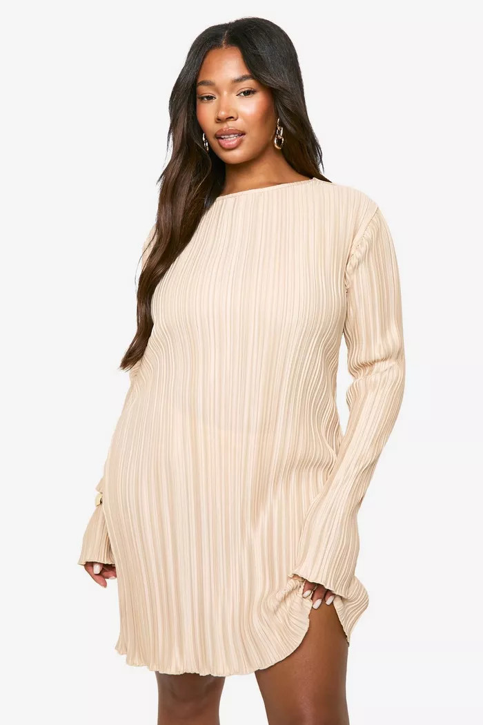 Plus Plisse Cowl Back Shift Dress | boohoo (US & Canada)