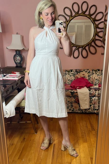 What a classy little white dress! And $40! Such a flattering fit, defined waist and very comfortable with the smocked back! Pockets and it’s lined!