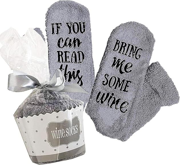 Funny Socks with Cupcake Gift Packaging with If You Can Read This Bring Me a Glass Of Socks Phrase N | Amazon (US)