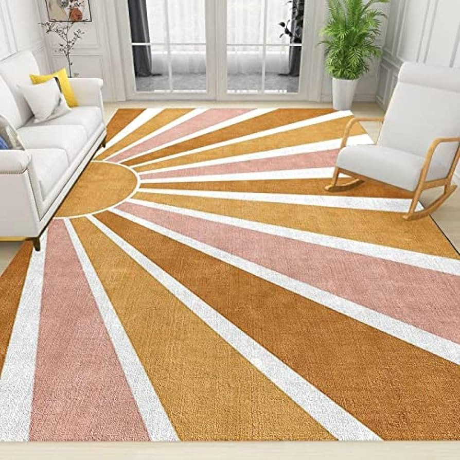 Boho Sun Rainbow Area Rugs, Modern Abstract Bedroom Decor Carpet Machine Washable Soft Comfortabl... | Amazon (US)