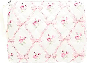 PAZIMIIK Quilted Makeup Bag Large Travel Zipper Soft Cosmetic Pouch for Women Girls Make Up,Bow R... | Amazon (US)
