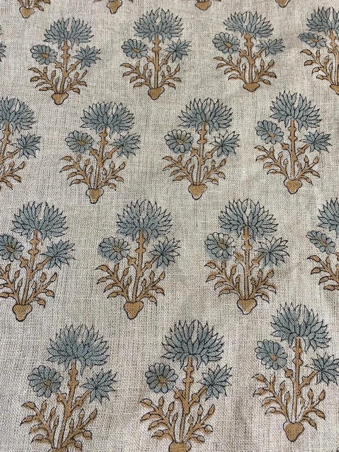 Wren//hand Block Printed Linen Fabric , Home Decor Best Linen Fabric for Decor, Pillows ,upholste... | Etsy (US)