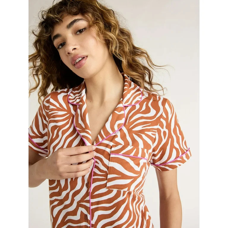 Joyspun Women's Knit Notch Collar Top and Shorts Pajama Set, 2-Piece, Sizes S to 3X | Walmart (US)