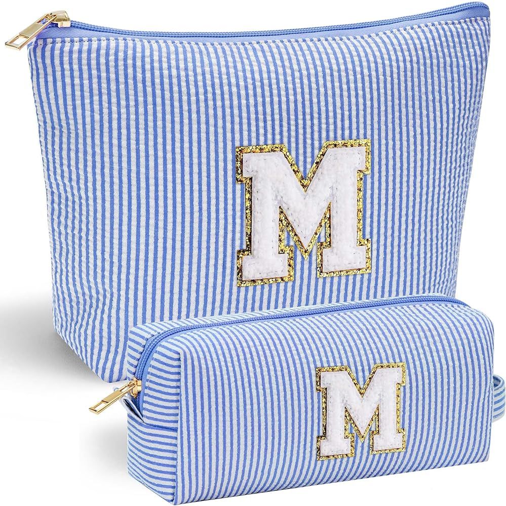 Cosmetic Case, Initial Makeup Bag with Chenille Letter - Personalized Engagement Gifts for Women,... | Amazon (US)
