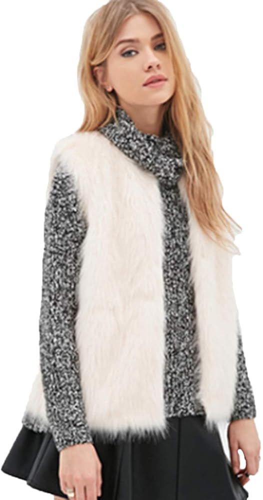 Edary Women’s Fashion Faux Fur Vest Autumn and Winter Waistcoat Fur Sleeveless Vest Jacket for ... | Amazon (US)