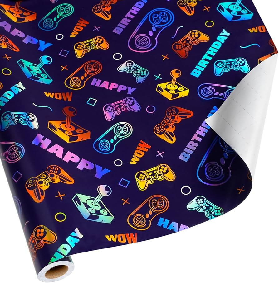 BIOBROWN Gaming Wrapping Paper - 17 Inch X 33 Ft - Colorful Video Game Design Gift Wrap Paper for... | Amazon (US)