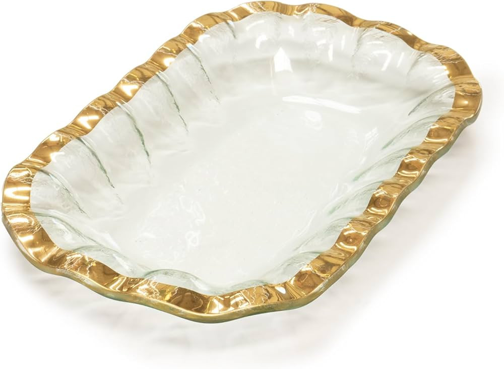 Ruffle 11.25 x 7 Inch Rectangular Bowl with 24k Gold, Timeless Glass Tableware for all Occasions,... | Amazon (US)