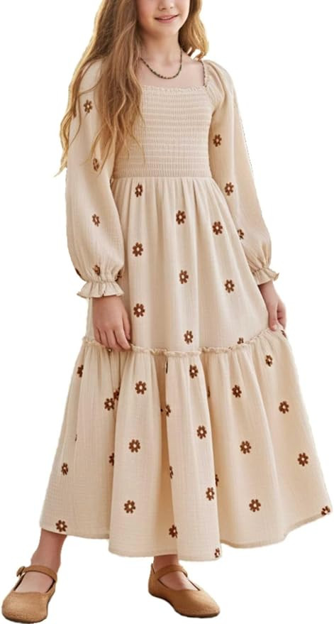 Sunny Spirit Girls Fall Dresses Maxi Boho Long Cotton Dress 5-14 Years | Amazon (US)