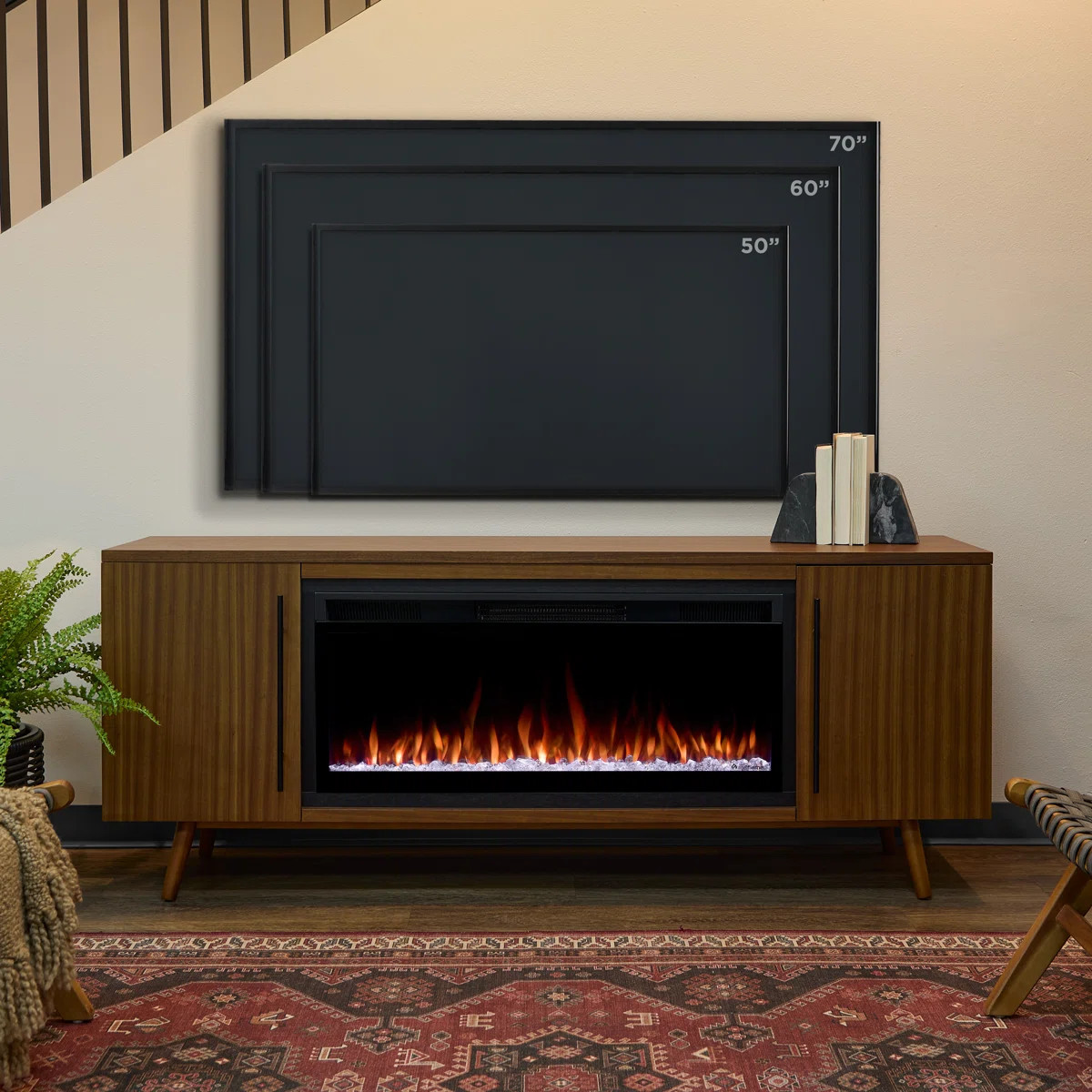 Morris 72" Mid-Century TV Stand with Electric Fireplace by Real Flame | Wayfair North America