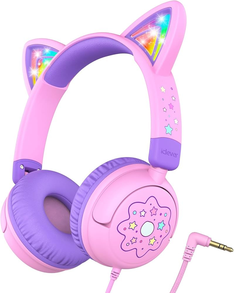 iClever Kids Headphones Cat Ear, LED Light Up, 85dBA Safe Volume, Stereo Sound Toddler Headphones... | Amazon (US)