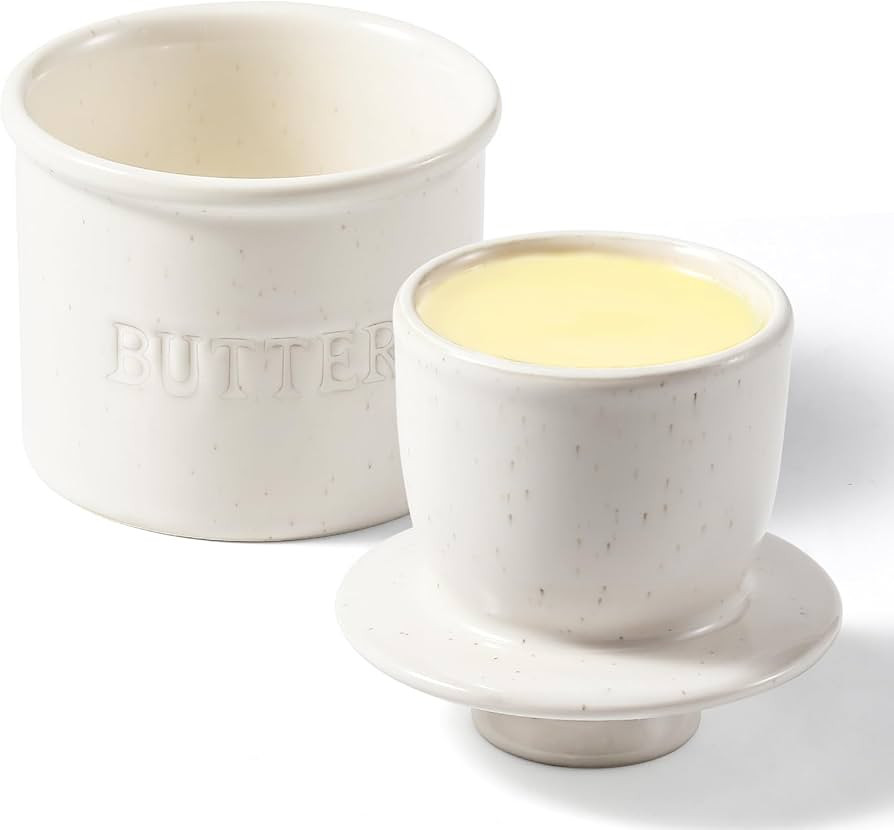 Butter Crock with Lid for Countertop - Ceramic French Butter Dish for Spreadable Soft Butter, But... | Amazon (US)