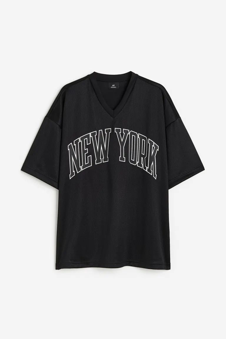 Oversized Fit Printed Mesh T-shirt - Black/New York - Men | H&M US | H&M (US + CA)