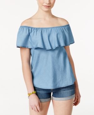American Rag Off-The-Shoulder Ruffled Chambray Top, Only at Macy's | Macys (US)