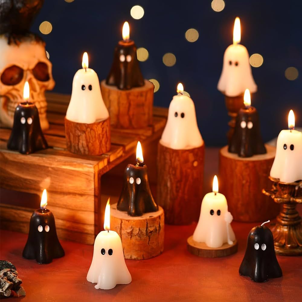 MTLEE 12 Pcs Large Halloween Ghost Candles Spooky Burning Candle Cute Ghost Shaped Halloween Deco... | Amazon (US)