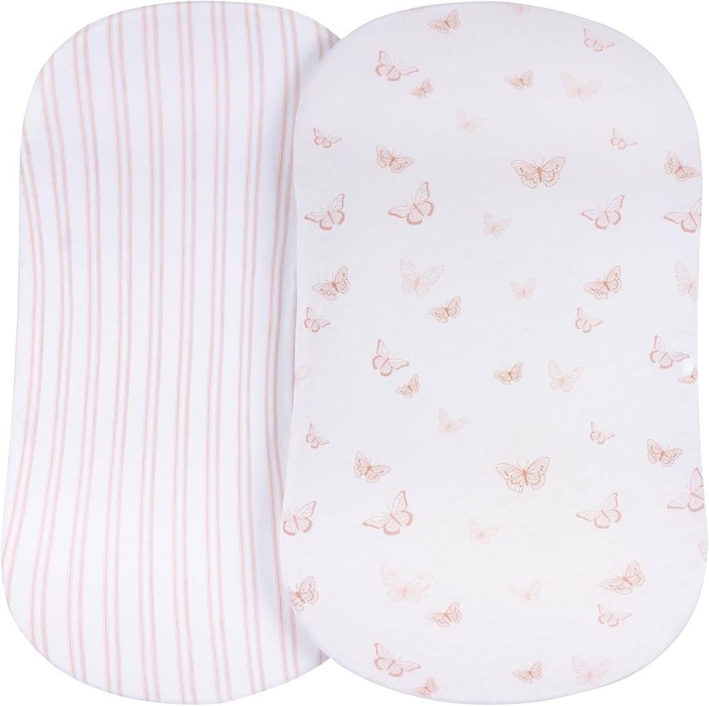 Ely's & Co. Fitted Bassinet Sheet 100% Jersey Cotton 2 Pack for Baby Girl - Pink Butterflies + St... | Amazon (US)