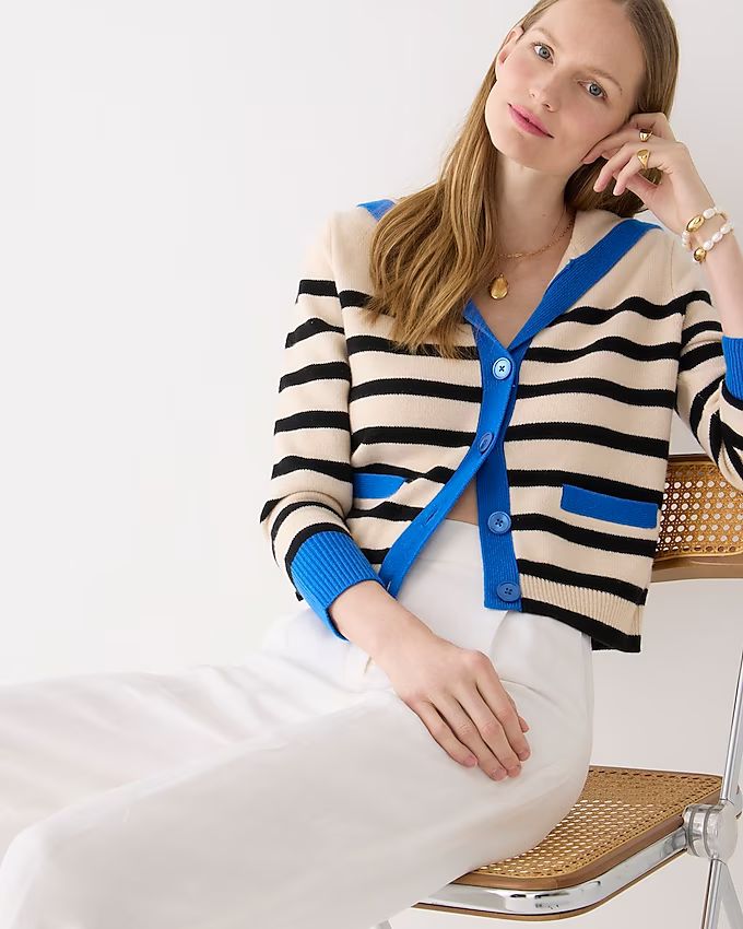 Cashmere sailor-collar cardigan sweater in stripe | J.Crew US
