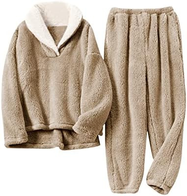 Faleave Womens Winter Fluffy Pajamas Set Warm Fleece Pants Pullover Plush Sleepwear | Amazon (US)