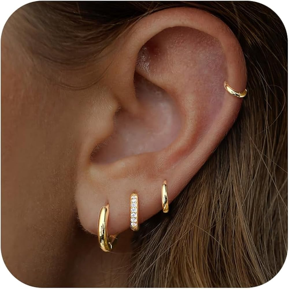 Small Gold Huggie Hoop Earrings Set for Women Men - Hypoallergenic 14K Gold Plated Stack Cartilag... | Amazon (US)
