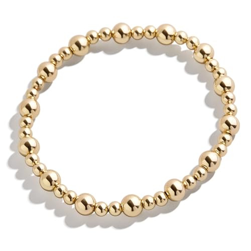 BaubleBar Milan Pisa Bracelet - Gold Plated Brass Stretch Bangle with 4mm & 5mm Multi-Sized Beads - Hypoallergenic Womens Bracelet - Perfect Stacking Piece & Gift Idea for Valentines Day | Amazon (US)