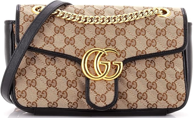 Amazon.com: Gucci, Pre-Loved GG Marmont Flap Bag Diagonal Quilted GG Canvas with Leather Small, M... | Amazon (US)