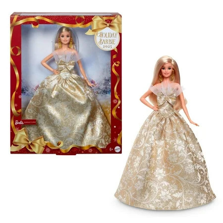 Barbie Signature 2025 Holiday Barbie Fashion Doll, Seasonal Collector, Blonde with Silver & Gold Gown | Walmart (US)