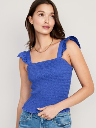 Fitted Ruffle-Trim Smocked Cropped Top for Women | Old Navy (US)