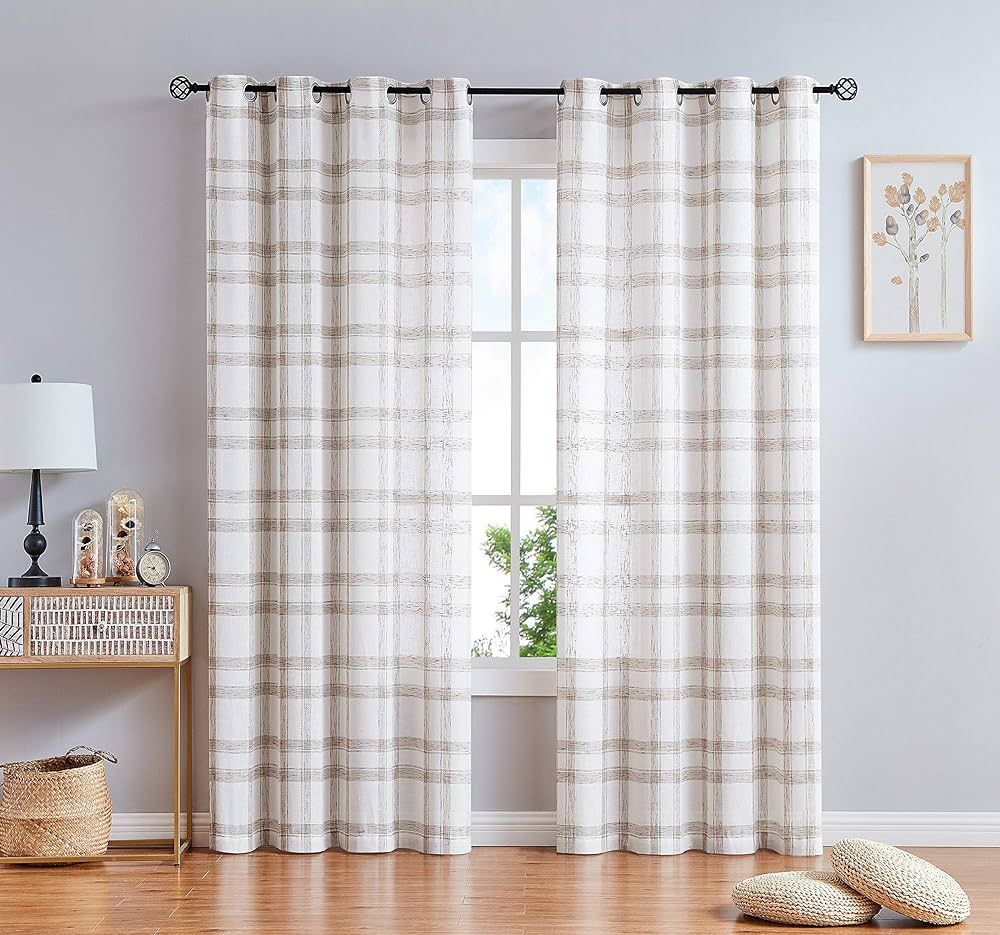 Randall White Brown Window Curtain Panel Pairs 95" Long for Living Room Linen Blend Semi Sheers G... | Amazon (US)