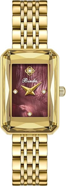 Binda Gold Watches for Women with Vintage Rectangular Case,Mother-of-Pearl Dial,Stainless Steel B... | Amazon (US)