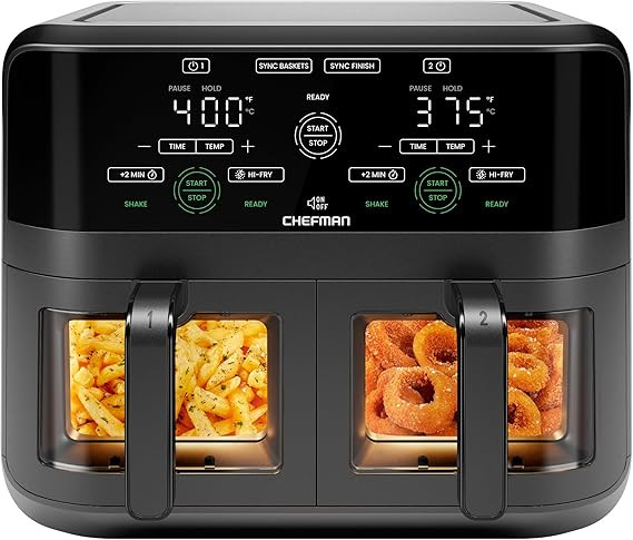 CHEFMAN 6 Quart Dual Basket Air Fryer Oven with Easy View Windows, Sync Finish, Hi-Fry, Auto Shut... | Amazon (US)