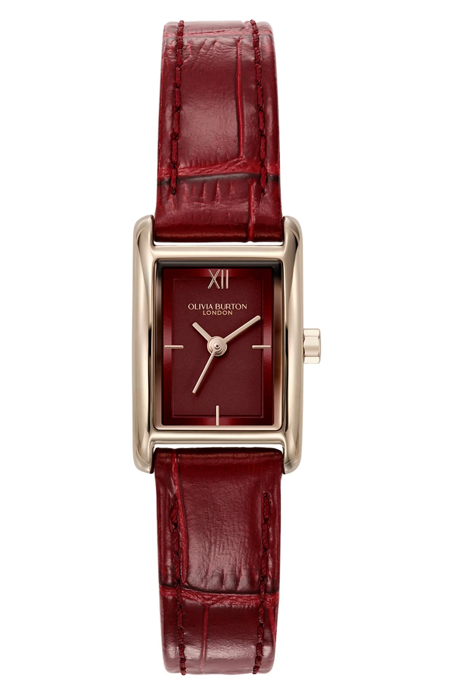 Mini Grove Rectangular Croc Embossed Leather Strap Watch, 16mm | Nordstrom