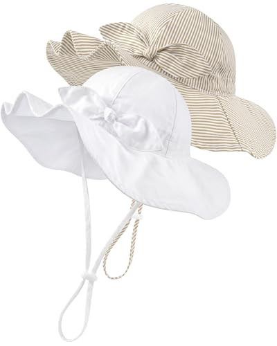 HONGTEYA Baby Sun Hat Toddler Girls Boys Infant Beach Outdoor Summer Hat Stripe Bow Wide Brim Sun Protection | Amazon (US)