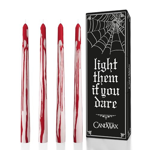 CANDWAX 10 inch Taper Candles Set of 4 - Unscented Taper Burning for 8 Hours - No Drip Taper Candles Ideal for Halloween or Other Themed Party - Blood White | Amazon (US)