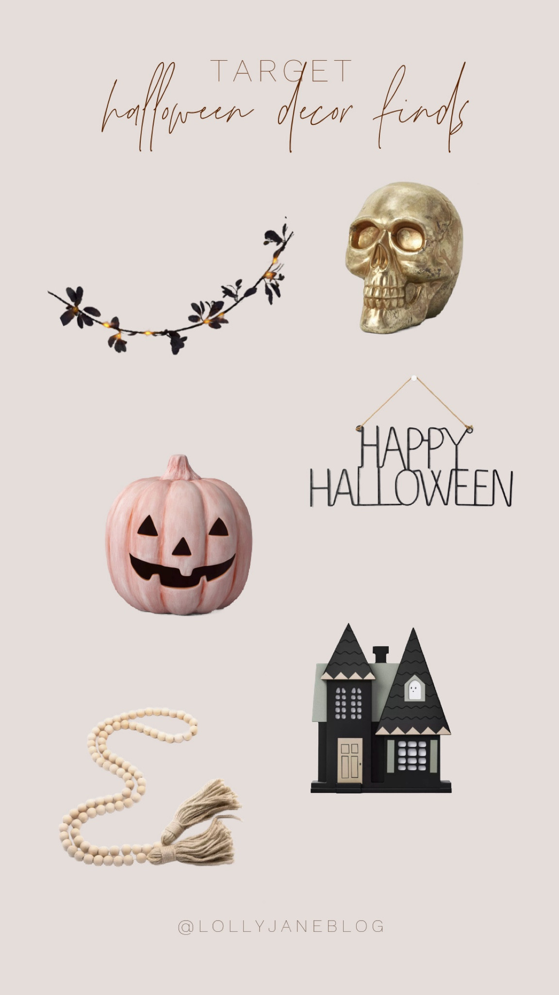 Halloween essentials from Target! 🎃🖤

Black Leafy Garland - Perfect for adding that spooky, sophisticated touch to any space. 💀 Golden Skull - Glam up your Halloween with a touch of eerie elegance. Ceramic Pumpkin - A timeless classic that never goes out of style.🖤 "Happy Halloween" Sign. Spread the festive cheer with a stylish twist. Small Black Haunted House A little house of spooks that’s big on charm!
These treasures are not just cute, they’re essential for a frightfully fabulous season! 🕸️

#LTKHome #LTKStyleTip #LTKSeasonal