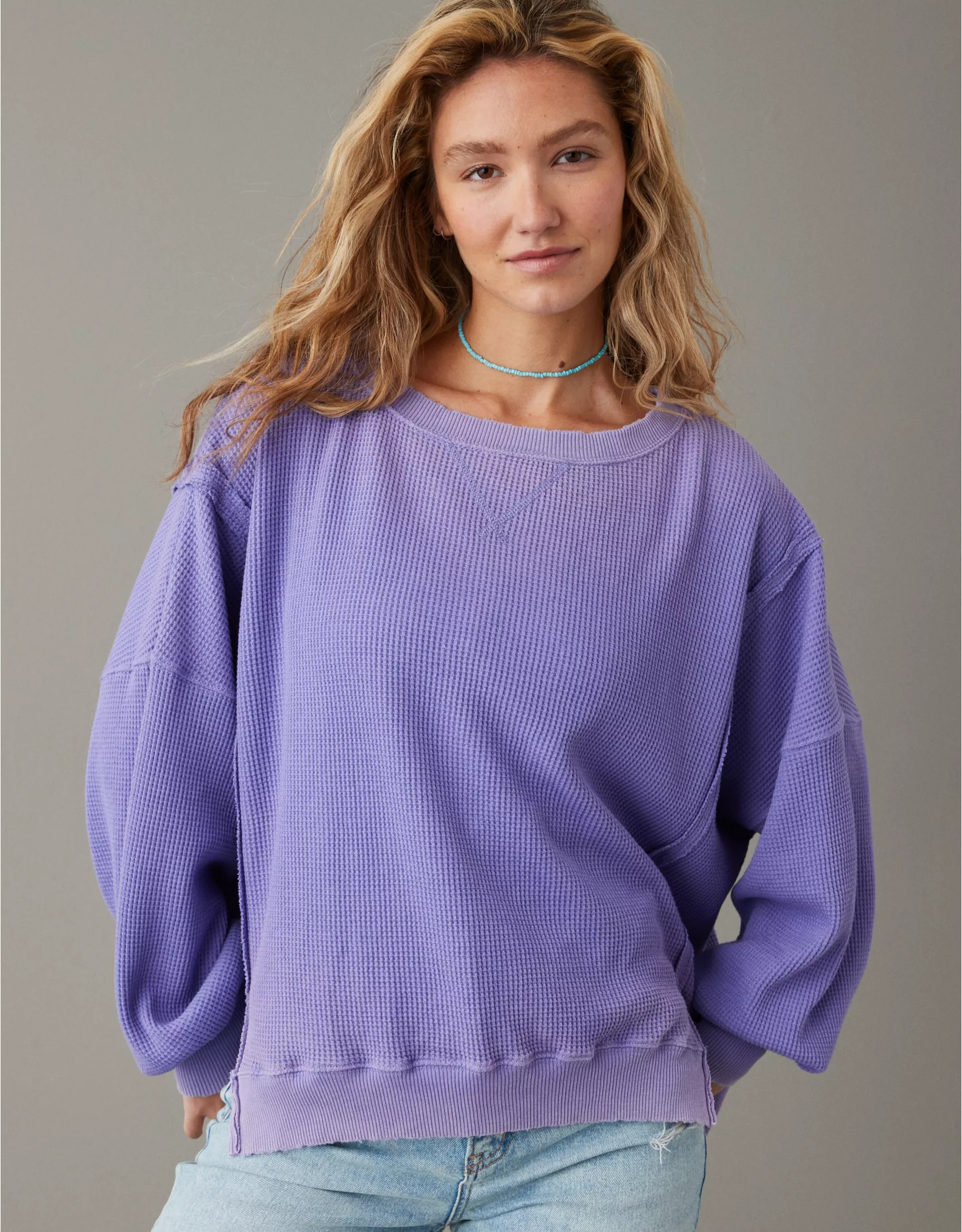 AE Oversized Big Hug Waffle Sweatshirt | Aerie