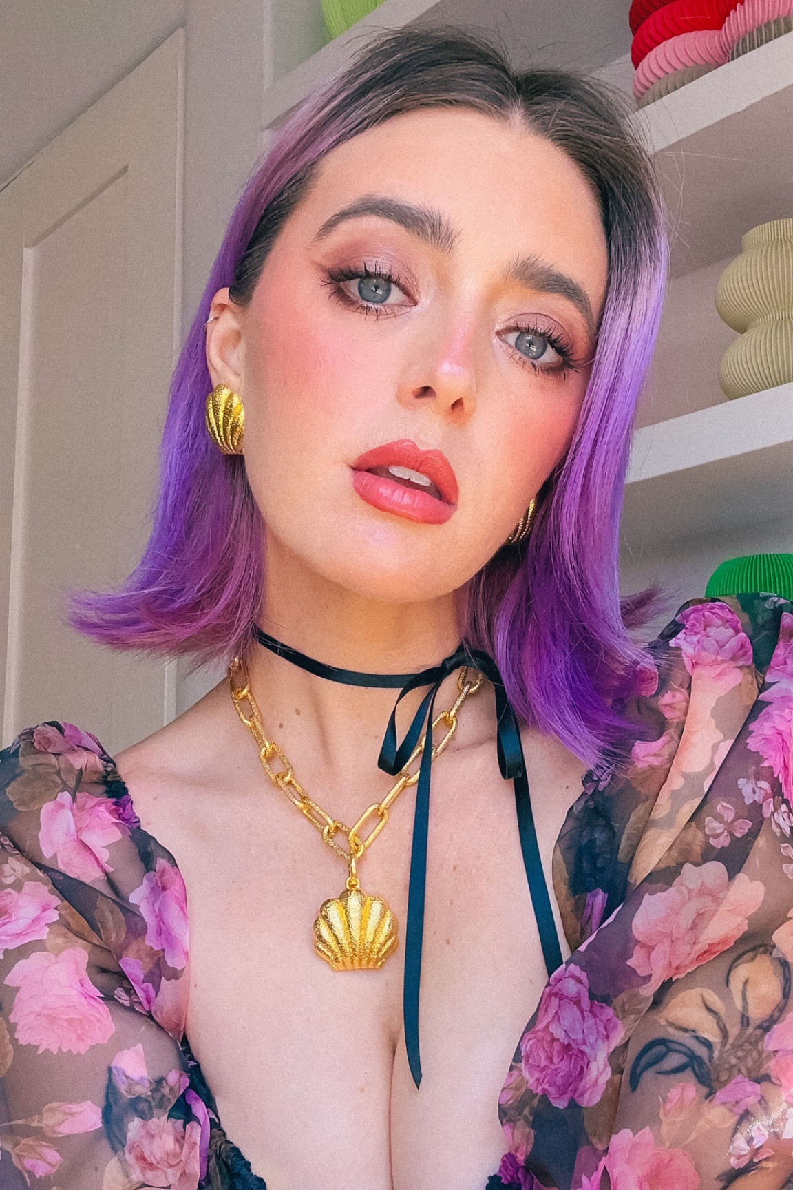 GRWM date night 💖 my go-to makeup products I used to create this look! 

Champagne wears ELF Halo Glow Liquid Filter, Dior Forever Skin Glow foundation, Luminous Silk Concealer, Huda Beauty Cherry Blossom Cake Easy Bake setting powder with a powder puff, ELF eyebrow palette in Black, Charlotte Tilbury, Hollywood contour wand in Fair-Medium, Charlotte, Tilbury pillow talk matte beauty blush wand in peach pop, Gucci Bronzing powder in 01 Eclat Soleil, Nars blush in Orgasm X, Laura Mercier face illuminator in devotion, Realher eyeshadow palette II in Do Your Squats, Shiseido eyelash curler, and Lancome, Monsieur big mascara, elf stay all day blue light micro setting mist. ELF sheer matte liquid lipstick in nude rose. 

Date night makeup, natural, fancy, going out, purple hair, gold jewelry, maximalism maximalist dopamine dressing

#LTKparties #LTKbeauty #LTKHoliday