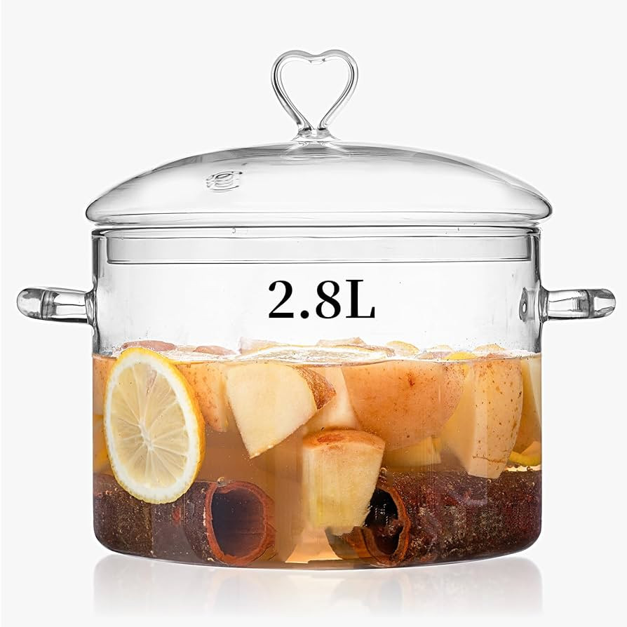 2.8L Heart-shaped Lid Glass Cooking Pot, 2800ml (3Qt/95oz) Capacity. Made From Heat-Resistant Bor... | Amazon (US)