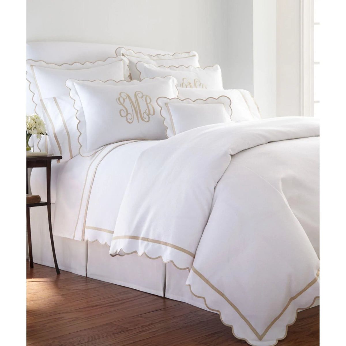 Devon I Scalloped Tape Trim Duvet Cover with Optional Monogram | The Well Appointed House, LLC