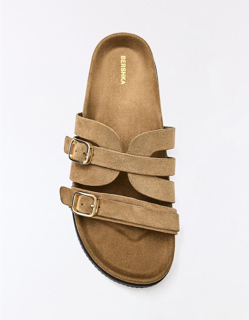 Buckle detail flat slider sandals - Women | Bershka UK