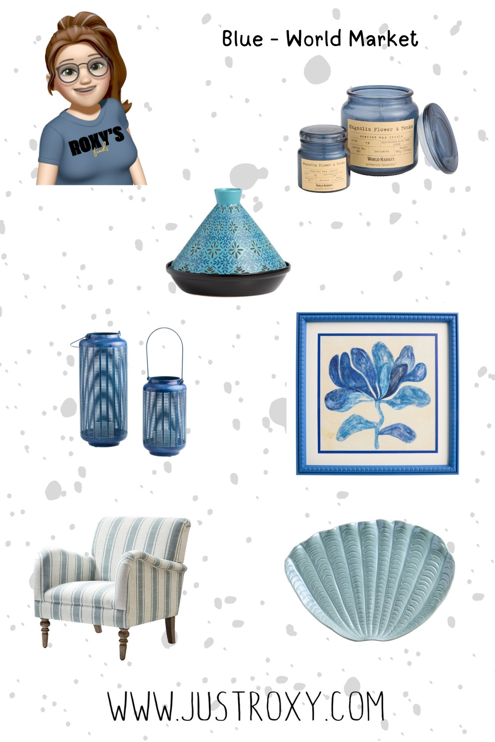 These are the blue aesthetic finds I’m loving from World Market — featuring statement decor, kitchen pieces, and home accents in rich lapis, terracotta blue, soft Scandinavian-inspired tones, and iridescent finishes.

If you’re building a blue-inspired space or just love color-coordinated decor, this curated list includes:

✔ Lapis blue candle holders
✔ Blue tile terracotta tagine
✔ Blue and white upholstered accent chair
✔ Iridescent shell serving platter
✔ Floral scented candle
✔ Blue Scandinavian-style wall art

Perfect for color lovers, eclectic homes, coastal vibes, or anyone wanting to add bold blue accents to their decor.

Save this for your next home refresh or decor haul 💙 

 #blue #worldmarket #home #LTKHome
