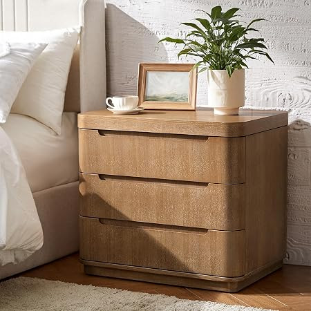 HULALA HOME Large Nightstand with Charging Station, Fully-Assembled, Hidden Storage 3 Wooden Draw... | Amazon (US)