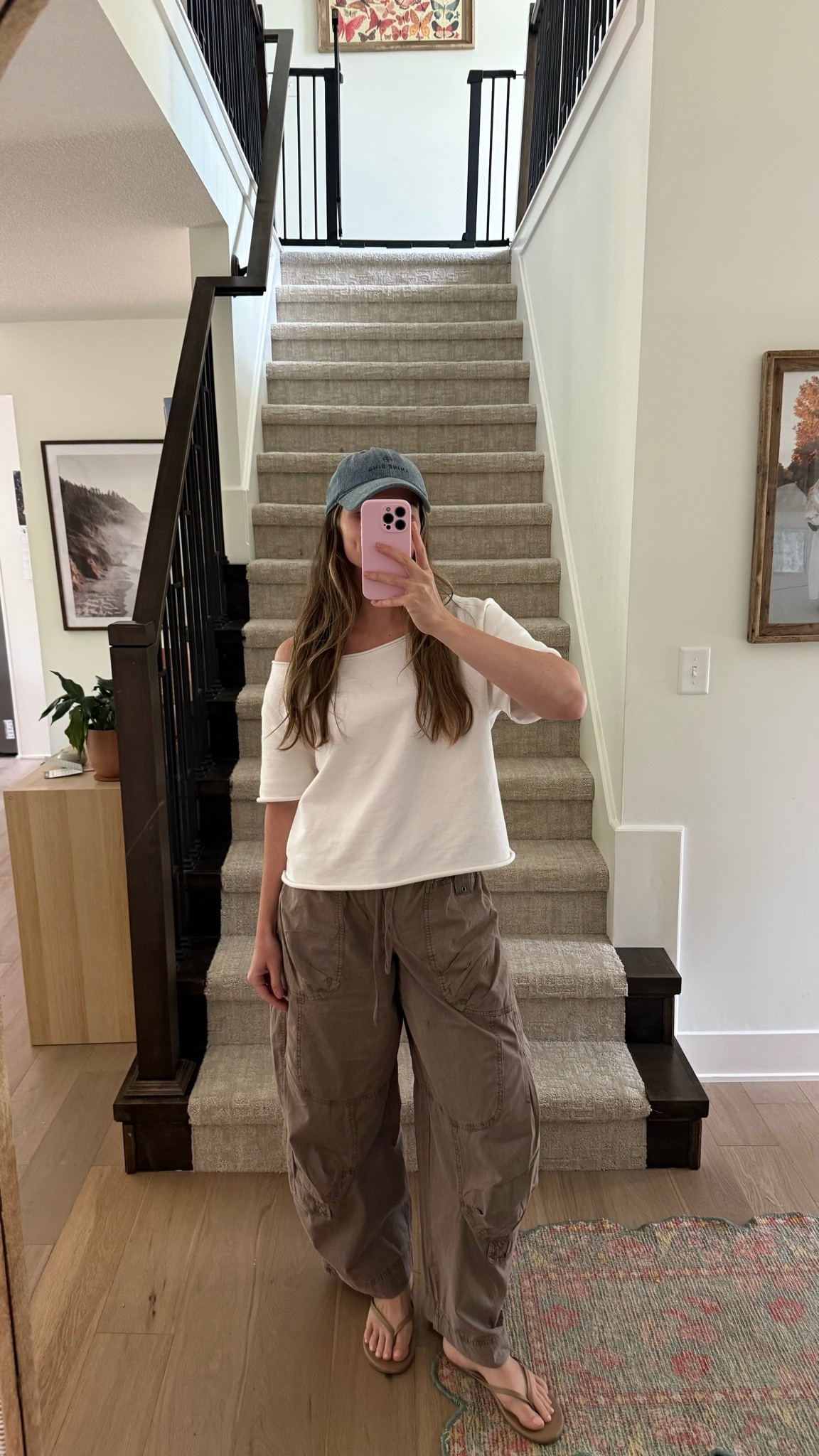 wearing a medium in top (sized up for a little more length) and small and cargo pants! 

Summer outfit, mom style ￼

#LTKootd #LTKmomlife