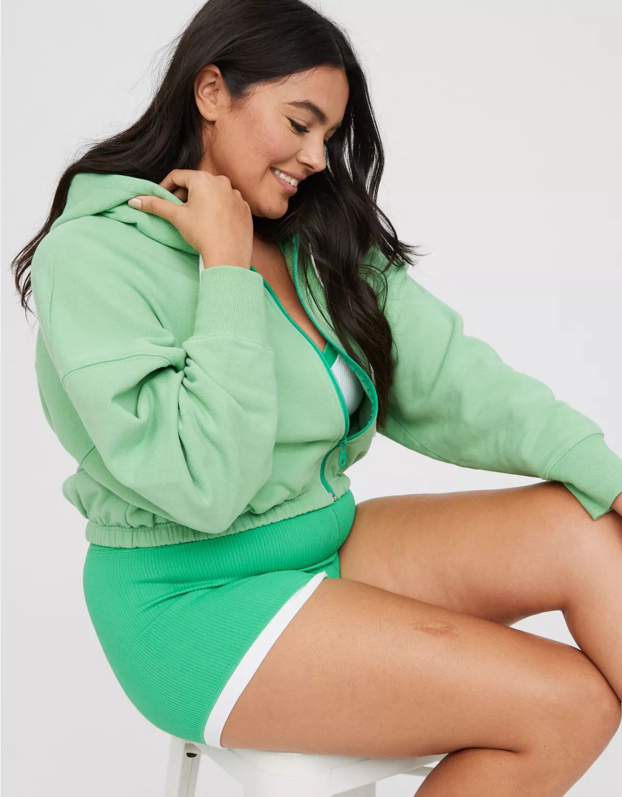 OFFLINE By Aerie Throwback Cropped Full Zip Hoodie | American Eagle Outfitters (US & CA)