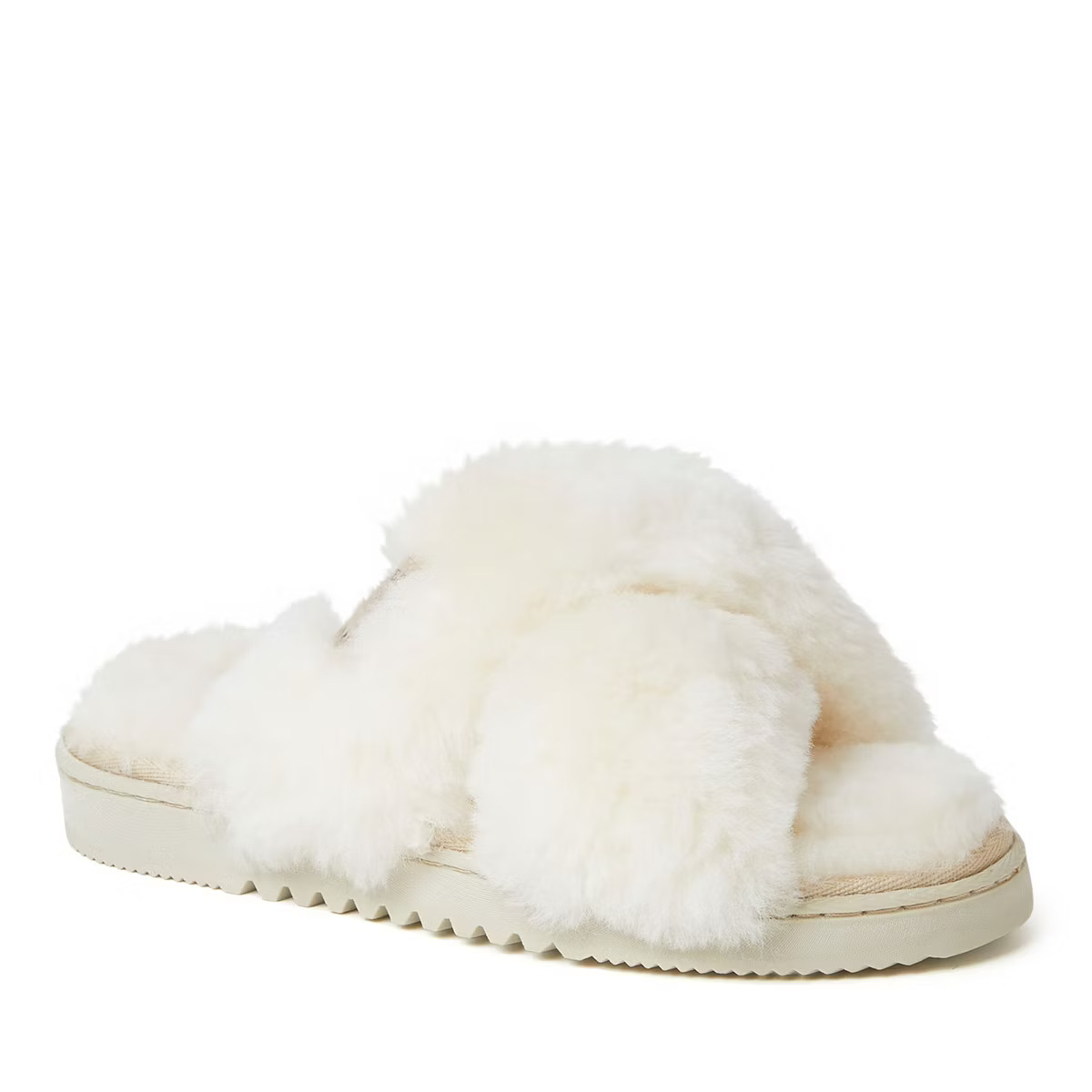 Fireside By Dearfoams Women's New Castle Genuine Shearling Cross Band Fuzzy Slide Slipper | Target