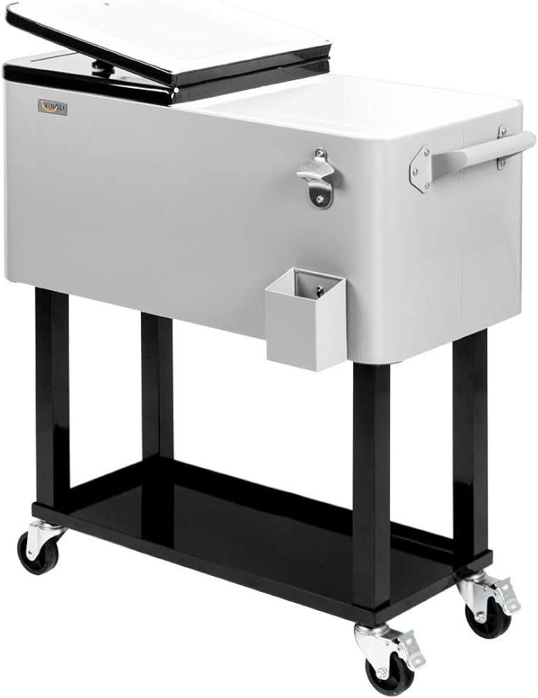 VINGLI 80 Quart Rolling Ice Chest, Portable Patio Party Bar Drink Cooler Cart, with Shelf, Bevera... | Amazon (US)