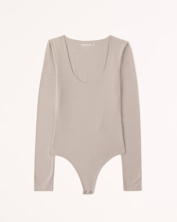 Long-Sleeve Cotton Seamless Fabric Scoopneck Bodysuit | Abercrombie & Fitch (US)