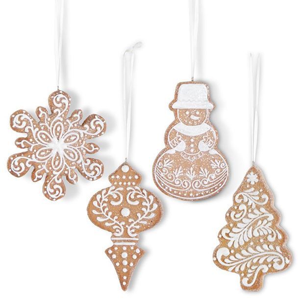 Assorted Glittered Gingerbread Cookie Ornaments Set of 4 | Antique Farm House