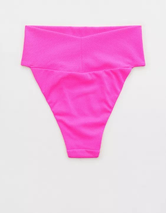 Aerie Shine Pique Banded High Cut Cheeky Bikini Bottom | American Eagle Outfitters (US & CA)