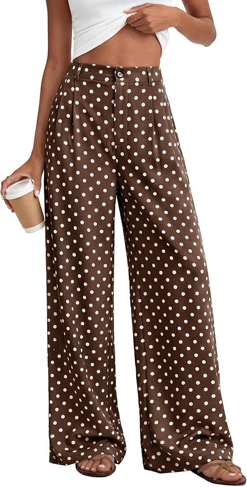 Women Dress Pants 2026 Summer Polka Dot Pants Palazzo Wide Leg Trousers Flowy Business Work Casua... | Amazon (US)