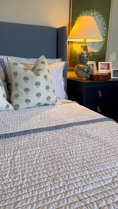 My little boy’s room, kids room, blue bed, upholstered bed, green throw pillows, quilt set 

#LTKhome