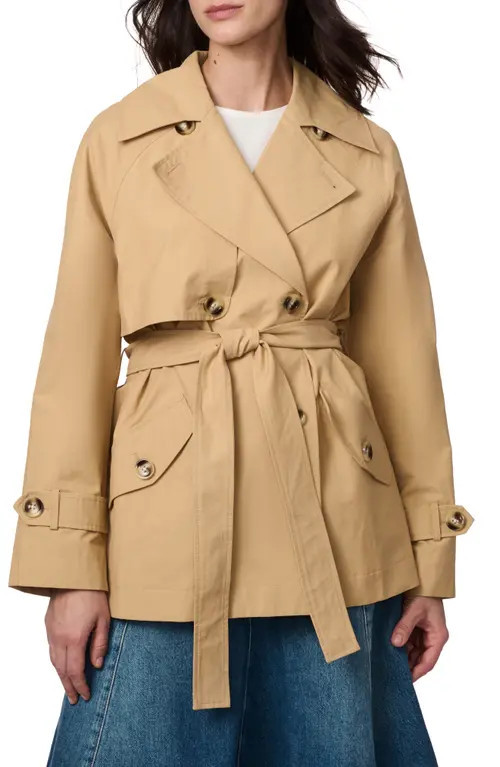 Bernardo Short Belted Trench Coat in Tan at Nordstrom, Size Large | Nordstrom